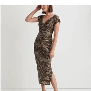 Madewell Black and Gold V-Neck Midi Dress